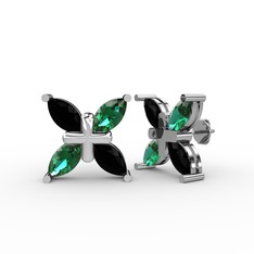 Dört Taşlı Rüzgar Küpe - Siyah zirkon ve yeşil kuvars 925 ayar gümüş küpe #gezrfq