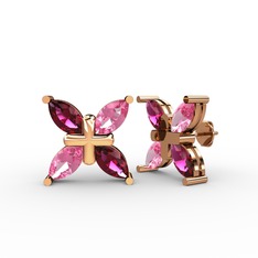 Rodolit garnet ve pembe kuvars 8 ayar rose altın küpe