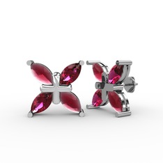 Kök yakut ve rodolit garnet 14 ayar beyaz altın küpe