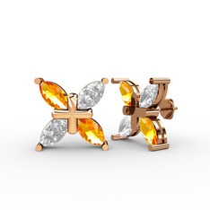 Dört Taşlı Rüzgar Küpe - Sitrin ve swarovski 18 ayar rose altın küpe #ixbzz0