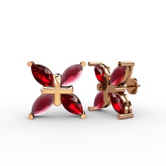 Garnet ve kök yakut 14 ayar rose altın küpe