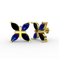 Siyah zirkon ve lab safir 18 ayar altın küpe