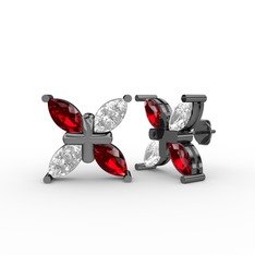Garnet ve swarovski 925 ayar siyah rodyum kaplama gümüş küpe