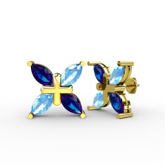 Lab safir ve akuamarin 18 ayar altın küpe