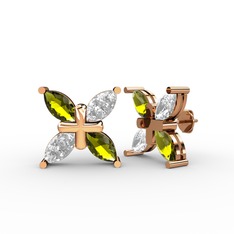 Peridot ve swarovski 18 ayar rose altın küpe
