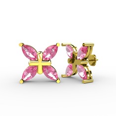 Pembe kuvars 18 ayar altın küpe