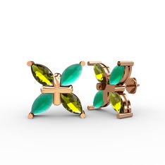 Dört Taşlı Rüzgar Küpe - Peridot ve kök zümrüt 18 ayar rose altın küpe #kcwimt