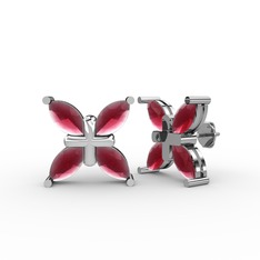 Dört Taşlı Rüzgar Küpe - Kök yakut 14 ayar beyaz altın küpe #l4z5xw