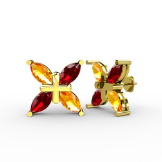 Sitrin ve garnet 14 ayar altın küpe