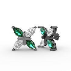 Yeşil kuvars ve swarovski 925 ayar siyah rodyum kaplama gümüş küpe