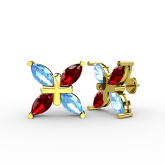 Akuamarin ve garnet 925 ayar altın kaplama gümüş küpe