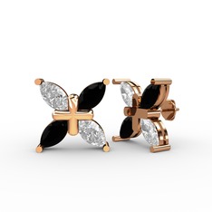 Dört Taşlı Rüzgar Küpe - Swarovski ve siyah zirkon 8 ayar rose altın küpe #mn8rv0