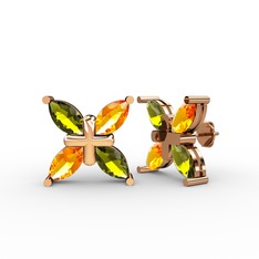 Dört Taşlı Rüzgar Küpe - Peridot ve sitrin 14 ayar rose altın küpe #n0t4fd