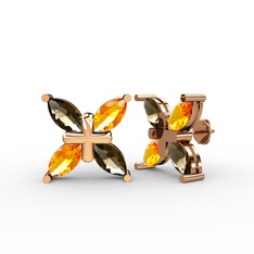 Dört Taşlı Rüzgar Küpe - Dumanlı kuvars ve sitrin 14 ayar rose altın küpe #ncv8bh