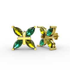 Dört Taşlı Rüzgar Küpe - Peridot ve yeşil kuvars 925 ayar altın kaplama gümüş küpe #o6169p