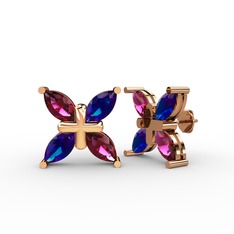 Rodolit garnet ve lab safir 8 ayar rose altın küpe