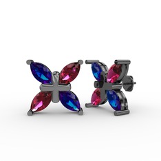 Lab safir ve rodolit garnet 925 ayar siyah rodyum kaplama gümüş küpe