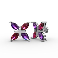 Dört Taşlı Rüzgar Küpe - Ametist ve rodolit garnet 925 ayar gümüş küpe #qqv4yp