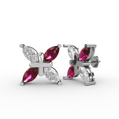 Dört Taşlı Rüzgar Küpe - Swarovski ve rodolit garnet 925 ayar gümüş küpe #sd8m0