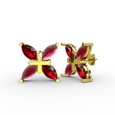 Garnet ve kök yakut 8 ayar altın küpe