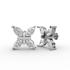 Dört Taşlı Rüzgar Küpe - Beyaz zirkon 8 ayar beyaz altın küpe #thcue8