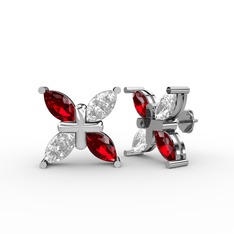 Dört Taşlı Rüzgar Küpe - Garnet ve swarovski 14 ayar beyaz altın küpe #tjba6n