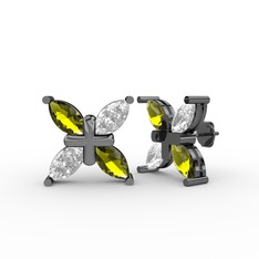 Dört Taşlı Rüzgar Küpe - Peridot ve swarovski 925 ayar siyah rodyum kaplama gümüş küpe #u3acrp