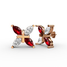 Dört Taşlı Rüzgar Küpe - Garnet ve swarovski 18 ayar rose altın küpe #u9yamu