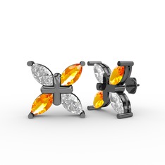 Beyaz zirkon ve sitrin 925 ayar siyah rodyum kaplama gümüş küpe