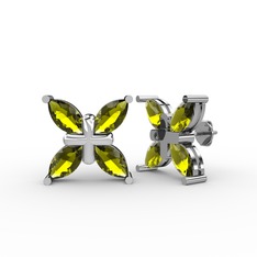 Dört Taşlı Rüzgar Küpe - Peridot 8 ayar beyaz altın küpe #v5o9kw