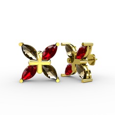 Dumanlı kuvars ve garnet 14 ayar altın küpe