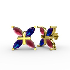 Dört Taşlı Rüzgar Küpe - Kök yakut ve lab safir 14 ayar altın küpe #vi4jfa