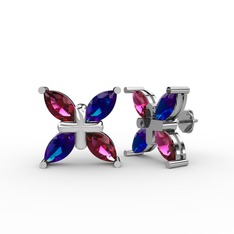 Dört Taşlı Rüzgar Küpe - Rodolit garnet ve lab safir 8 ayar beyaz altın küpe #voboht