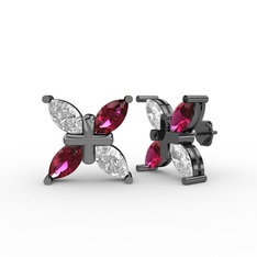 Dört Taşlı Rüzgar Küpe - Swarovski ve rodolit garnet 925 ayar siyah rodyum kaplama gümüş küpe #vu4kt3