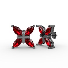 Dört Taşlı Rüzgar Küpe - Garnet 925 ayar siyah rodyum kaplama gümüş küpe #vxaaj8