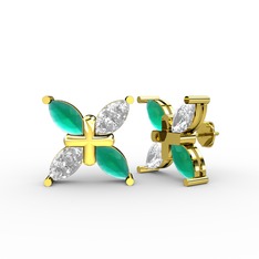 Kök zümrüt ve swarovski 8 ayar altın küpe