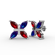 Dört Taşlı Rüzgar Küpe - Garnet ve lab safir 14 ayar beyaz altın küpe #xgfd87