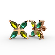 Peridot ve yeşil kuvars 8 ayar rose altın küpe