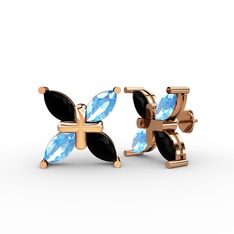 Dört Taşlı Rüzgar Küpe - Siyah zirkon ve akuamarin 18 ayar rose altın küpe #zjlp0y