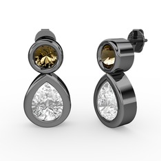 İkili Damla Küpe - Swarovski ve dumanlı kuvars 925 ayar siyah rodyum kaplama gümüş küpe #10h4g9d