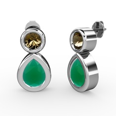 İkili Damla Küpe - Kök zümrüt ve dumanlı kuvars 925 ayar gümüş küpe #111brip