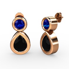 Siyah zirkon ve lab safir 925 ayar rose altın kaplama gümüş küpe