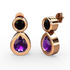 İkili Damla Küpe - Ametist ve siyah zirkon 14 ayar rose altın küpe #11reylj