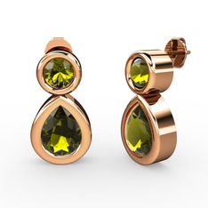 İkili Damla Küpe - Peridot 8 ayar rose altın küpe #127fdyk