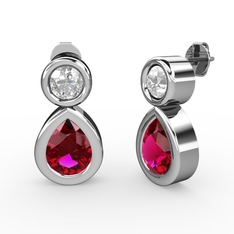 İkili Damla Küpe - Rodolit garnet ve pırlanta 925 ayar gümüş küpe (1 karat) #12maa9n