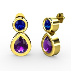 İkili Damla Küpe - Ametist ve lab safir 8 ayar altın küpe #12oxa42