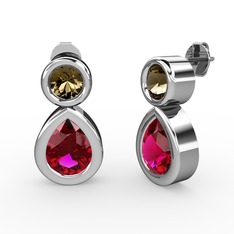 Rodolit garnet ve dumanlı kuvars 925 ayar gümüş küpe