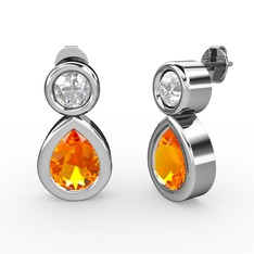 İkili Damla Küpe - Sitrin ve swarovski 8 ayar beyaz altın küpe #12taepo