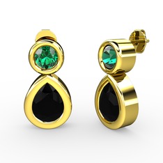 İkili Damla Küpe - Siyah zirkon ve yeşil kuvars 925 ayar altın kaplama gümüş küpe #13nbls5