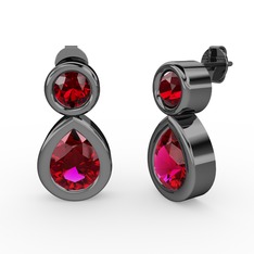 İkili Damla Küpe - Rodolit garnet ve garnet 925 ayar siyah rodyum kaplama gümüş küpe #149rryy